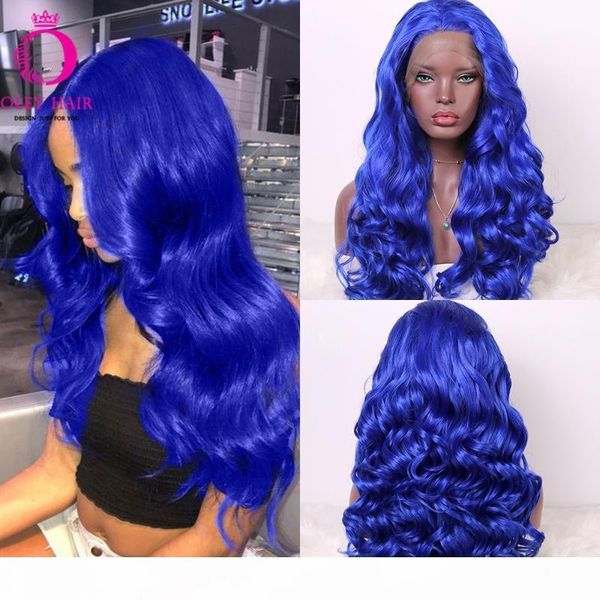 

oley hair long blue wig high density middle-part loose wave synthetic lace front wig glueless cosplay wigs for black women
