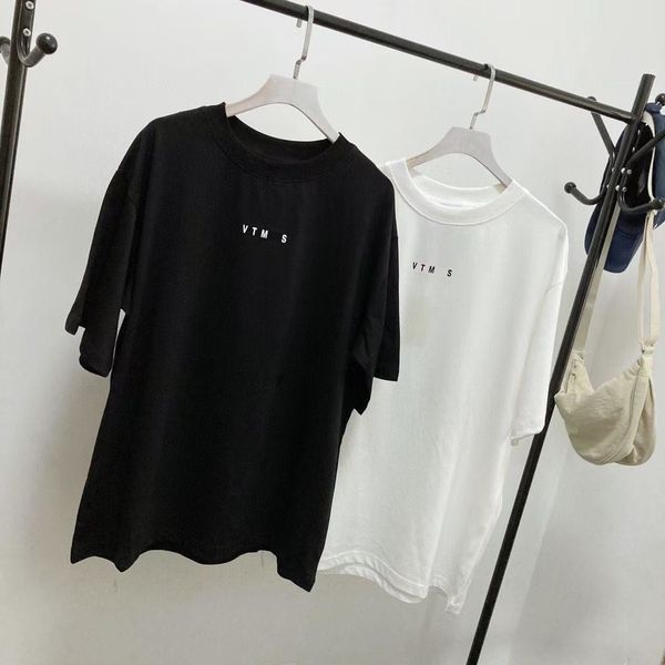 

2021ss men women solid color t-shirt new spring letters vtms printing t-shirt fashion men women comfort cool tee black white oversized s m, White;black