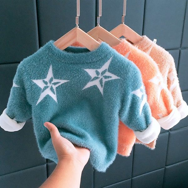 

2020 winter boys' mink plush thickened sweater, Blue
