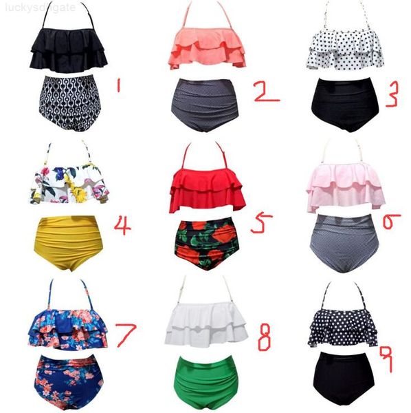 

9 styles women waist polka dot print swimwear summer beachwear lotus leaf floral bikini set bra swimsuit bathing su, White;black