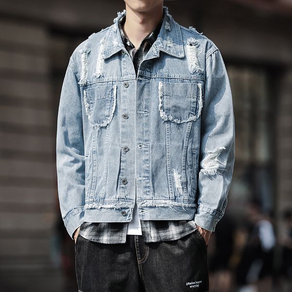 

jeans spring korean casual ruffian handsome tooling fashion brand jacket men's wear, Black;brown