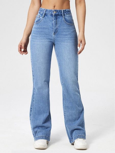 

solid zip fly bootcut jeans d56q#, Blue