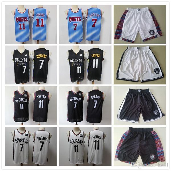 

mens brooklyn nets throwback jersey kyrie kevin 7 durant 11 irving basketball shorts basketball jersey blqck navy white, Black;red