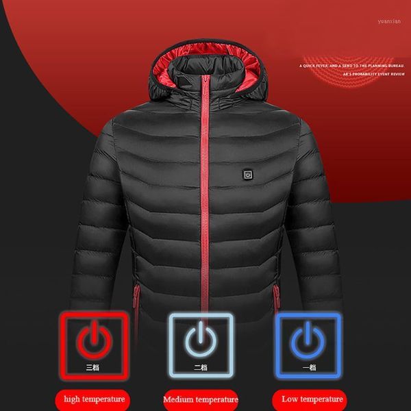 

heflashor 2020 new men and women smart usb heating cotton coat solid color fashion heating cotton clothing warm hooded jacket1, Black
