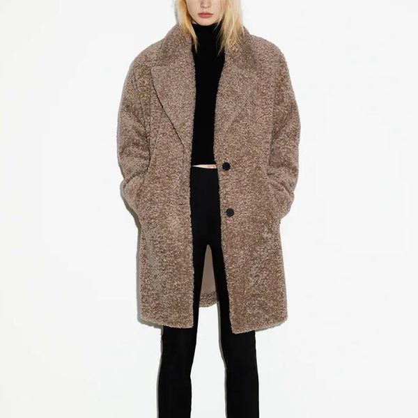 

malina turn down collar wool coats women fashion single breasted long jackets women elegant brown pockets coats female ladies js, Black