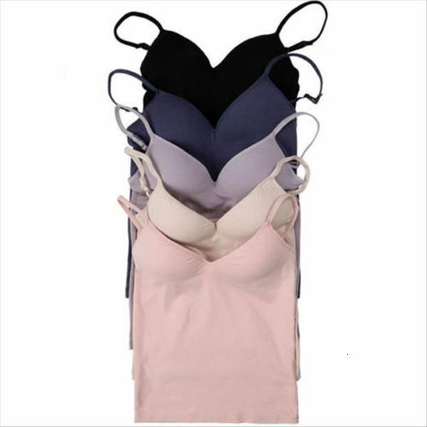 

summer casual t shirt women padded bra spaghetti strap camis camisole push up bra tank vest, White