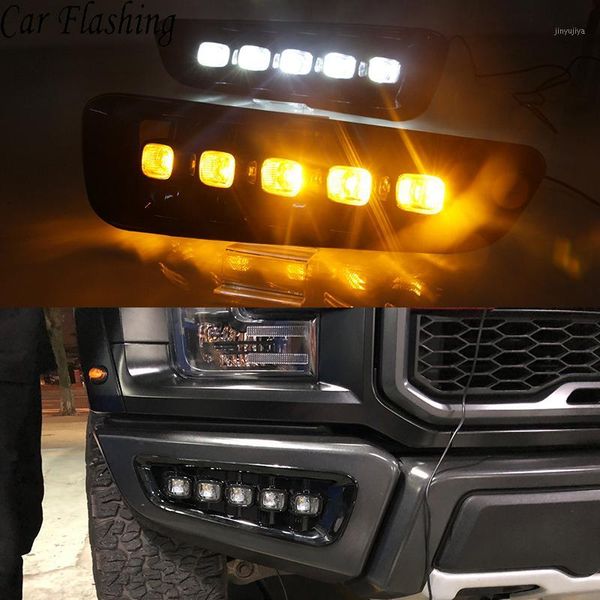 

other lighting system ecahayaku 2 pcs drl led daytime running lights fog lamp for f150 raptor 2021 with turn signal yellow style relay 12v1