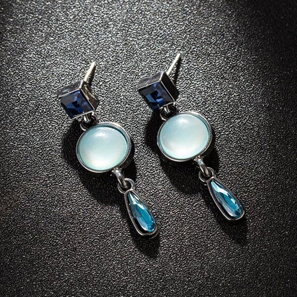 

dangle & chandelier round earrings korean blue geometric square drop for women small fresh earring party beach jewelry wholesale, Silver