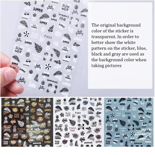 

1 sheet holographics nail sticker 3d summer series laser leave transfer beautiful decals decoration diy nail art acc jlltms, Silver;gold