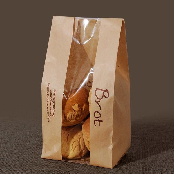 

20 pcs bread bag with window kraft bag paper packaging to the school white baking toast bakery bread bags with sticker
