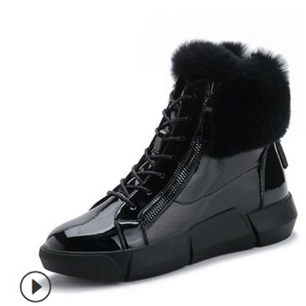 

2021 the new jianbudan leather dwaterproof water winter ankle women's snow boots flat cotton shoes 35-40 eiu7, Black
