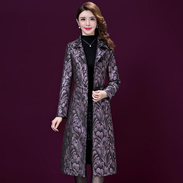 

women's trench coats vintage long coat for women 2021 autumn retro print single button sleeve windbreaker plus size slim overcoat femal, Tan;black