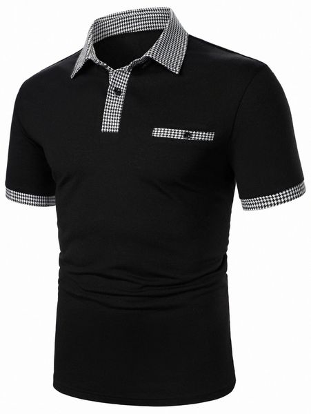 

men houndstooth contrast collar polo shirt p4m0#, White;black