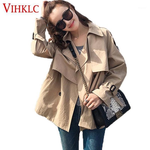 

2020 spring autumn women trench coat new south korea double breasted pure color wild longsleeved female short paragraph x301, Tan;black