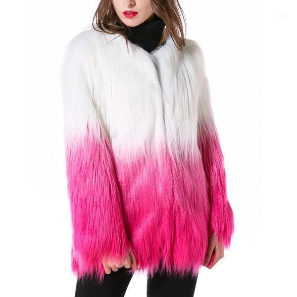 

fluffy faux fur coat women 2020 warm chic female outerwear gradient elegant autumn winter jacket coat hairy party overcoat1, Black