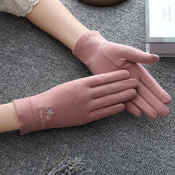 

five fingers gloves outdoor windproof warm women anti-slip touch screen glove lady cotton sun protection mittens, Blue;gray