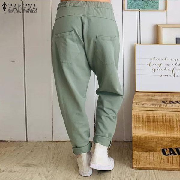 

fashion drop-crotch trousers women's harem pants zanzea summer autumn long pantalon palazzo female elastic waist pantalones y200418, Black;white