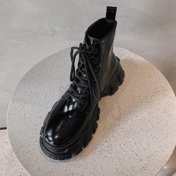 

boots 2021 winter shoes women's ankle comfortable cow leather thick bottom keep warm increasing platform, Black