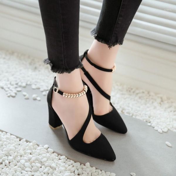

dress shoes oversized ladies high heels women woman pumps one-word buckle high-heeled single shoes1, Black