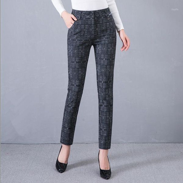 

women plaid pants full length high waist spring/autumn streetwear fitness trousers with pocket plus size 3xl 4xl 5xl 6xl1, Black;white