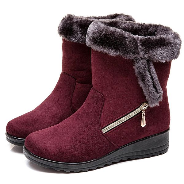 

women faux suede woman wedges heels snow boots mid calf winter shoes female booties, Black;brown