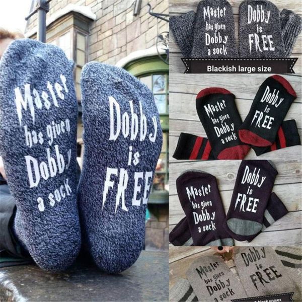

1 pair funny letter men crew casual socks blue/grey novelty letter master has given dobby a sock dobby is men socks1, Black