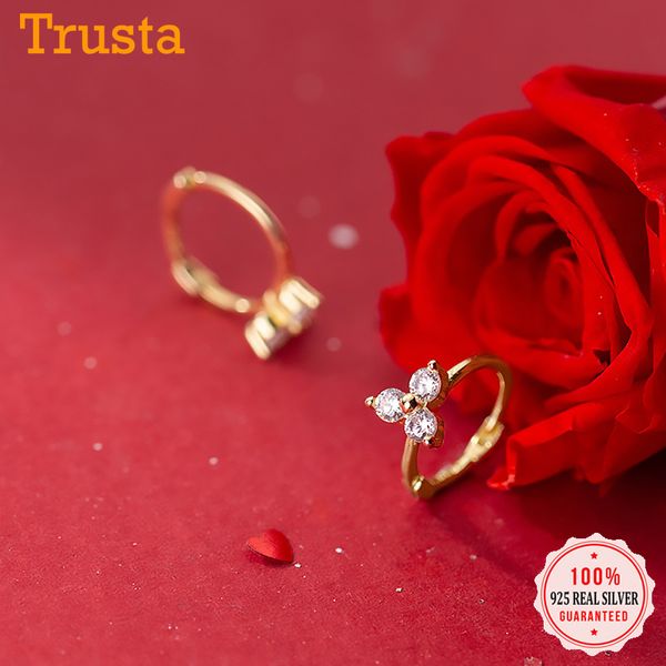 

real minimalist 925 sterling silver fashion ins flower hoop earring for women wedding party s925 jewelry, Golden;silver