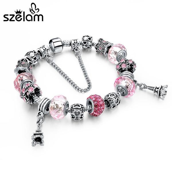 

link, chain szelam pulseiras femininas silver plated jewelry femme bracelet diy crystal beads charm bracelets bangles sbr150273, Black