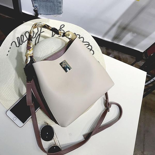 

fashion color matching bucket bag women handbag silk scarf simple shoulder bag bw01-sb-jyxksj