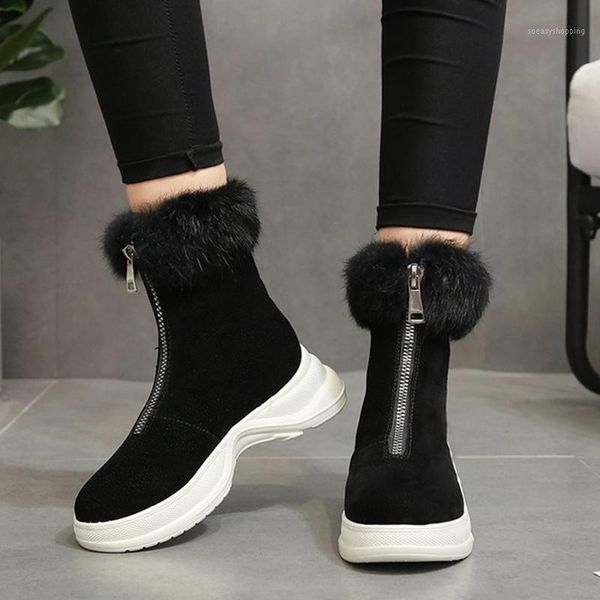 

rimocy thicken plush zipper snow boots women faux suede chunky platform ankle boots woman hidden heels warm fur winter shoes1, Black