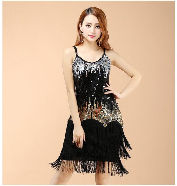 

latin dance dress dancing competition ballroom tango dresses costume salsa women sequin fringe tassel skirt ladies, Black;red