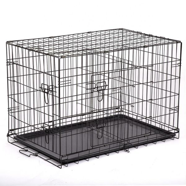 

36" pet kennel cat dog folding crate wire metal cage w/divider