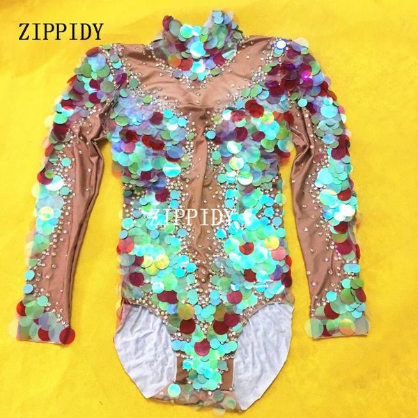 

multicolor big sequins mermaid bodysuit nightclub dress leggings jumpsuit party costume stage rhinestones nude rompers, Black;red