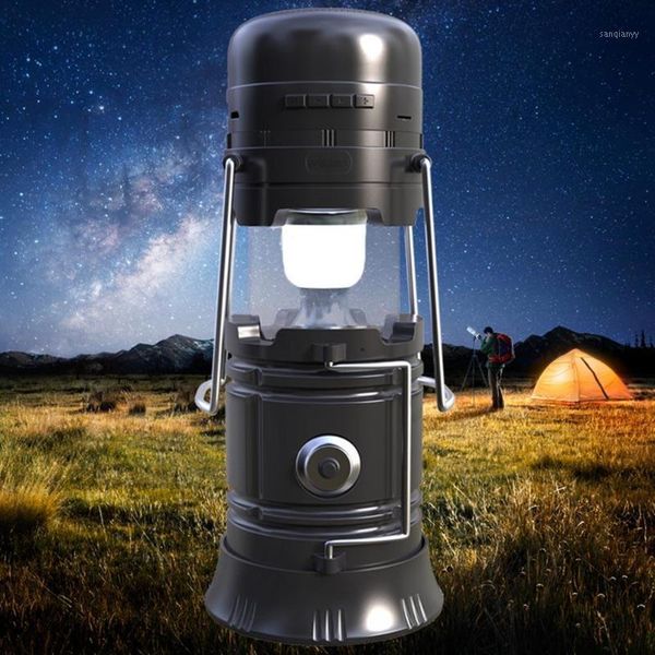 

portable lanterns camping lamp dc 5v 5w multifunction wireless bluetooth speaker fm power bank solar energy torch outdoor lanterns1