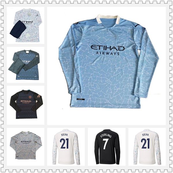 

2020 2021 fc manchester soccer jersey city 20 cavaco cancelo sterling ferran de bruyne kun aguero long sleeve football shirts man uniforms, Black