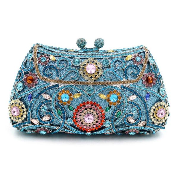 

8 kinds of colors crystal ladies clutch bags fashion blue diamond women evening party handbag purple/yellow rhinestone clutch