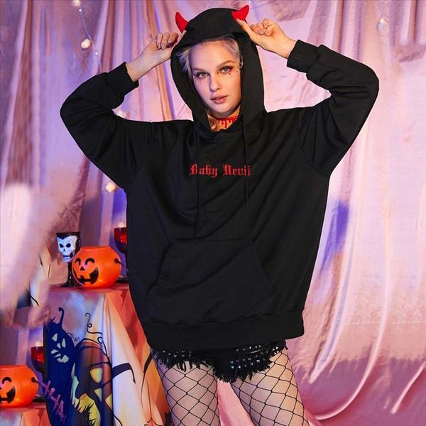 

хэллоуин толстовка женщина толстовка повседневного halloween contrast карманная крупногабаритная толстовка толстовка верхней женская одежда, Black