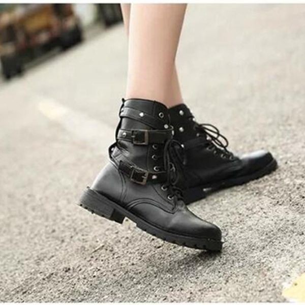 

swyivy shoes women boots rivet ankle boots for women 2021 autumn casual female shoes woman vintage motorcycle leather punk, Black
