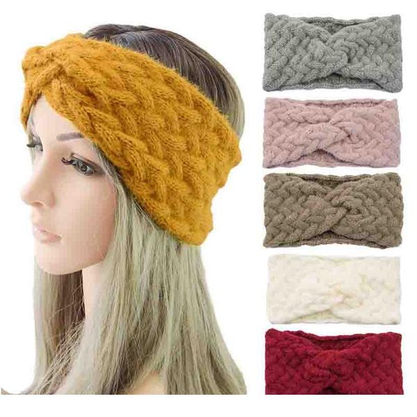 

knitted headband cross plush ear warmer wide hairband winter headband hair accessories crochet headwrap headdress yoga jllcwb