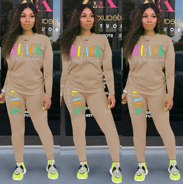 

black girls magic letters printed women tracksuit long sleeve tee+leggings pants 2pcs sets clothing casual sportswear outfits e101505, White