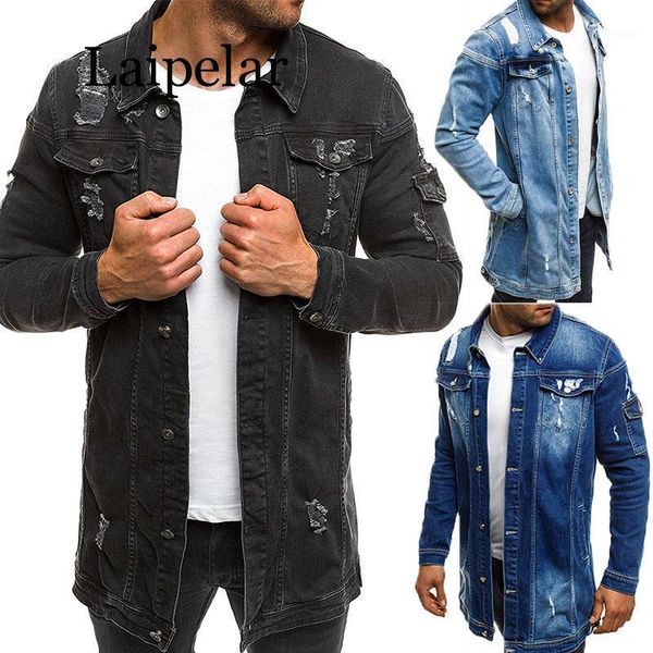 

laipelar 2021 men cowboy coat autumn style beggar hole denim jacket loose thin sleeve cowboy jacket xxxl1, Black;brown