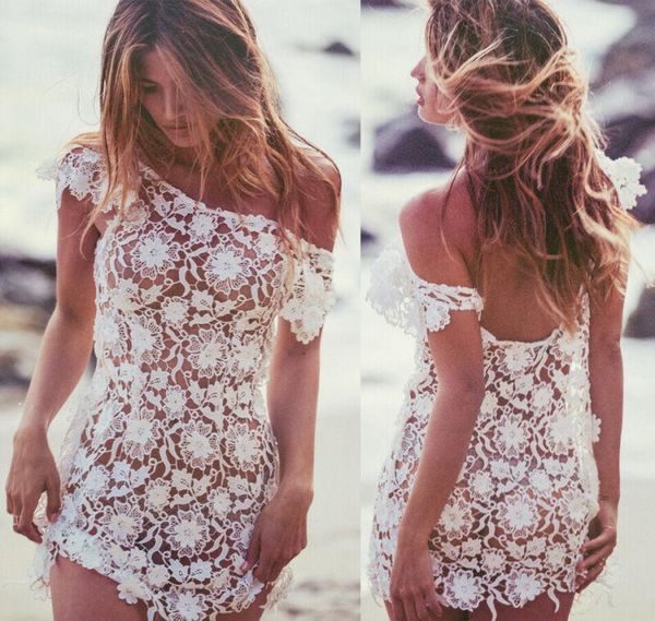 

2020 новой sexy summer женщины swim купального костюм кружево крючок sheer бикини купальники cover up casual пляж кружево мини-платье, White;black
