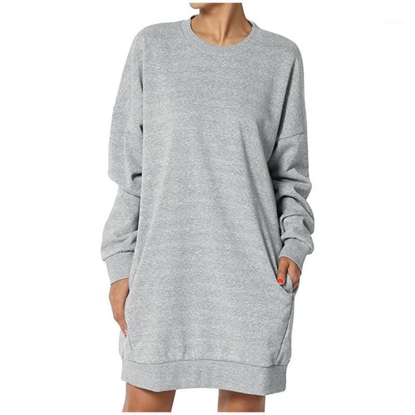 

women sweatshirt dress basic solid pullovers autumn spring casual long sleeve loose pockets sweatshirt sudadera mujer 20191, Black