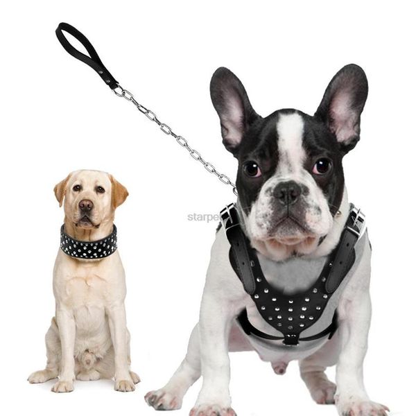 

bling rhinestone studded leather dog pet collar harness leash 3pcs set walking medium large dogs pitbull boxer pink blac sqcsev