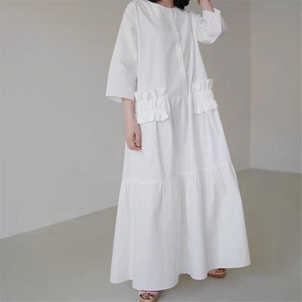 

2020 round neck three quarter sleeves line and cotton pullover ruffles pocket shirt dress big size vestido wm14000xl, Black;gray