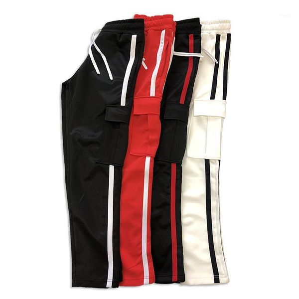 

mens fashion pencil jogger pants side pockets 4 colors skinny jogging pants street style mens pants drawstring design1, Black
