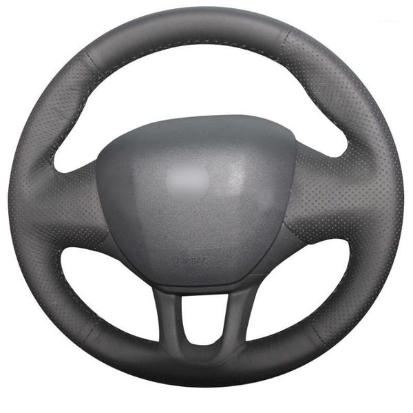

hand sew black genuine leather car steering wheel cover for 208 2011-2019 2008 2013-20191