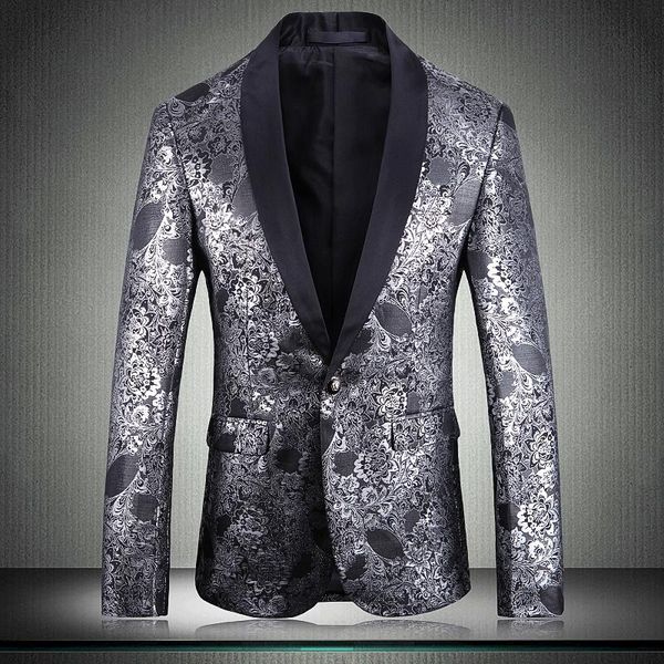 

men's suits & blazers 2021 mens luxury royal silver jacquard wedding male blazer fashion slim single breasted prom men plus size 5xl, White;black