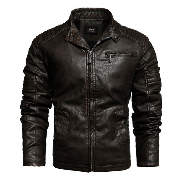 

2021 new new mens jackets male pu coats stand collar motorcycle-style faux leather outerwear warm hommes veste 5nwv, Black