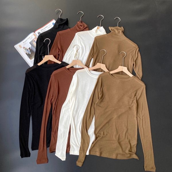 

versatile foreign style tencel long t- woolwool wool sleeve bottoming shirt thin and fashionable with pile up t-shirt tx0904d 0rzkc, White